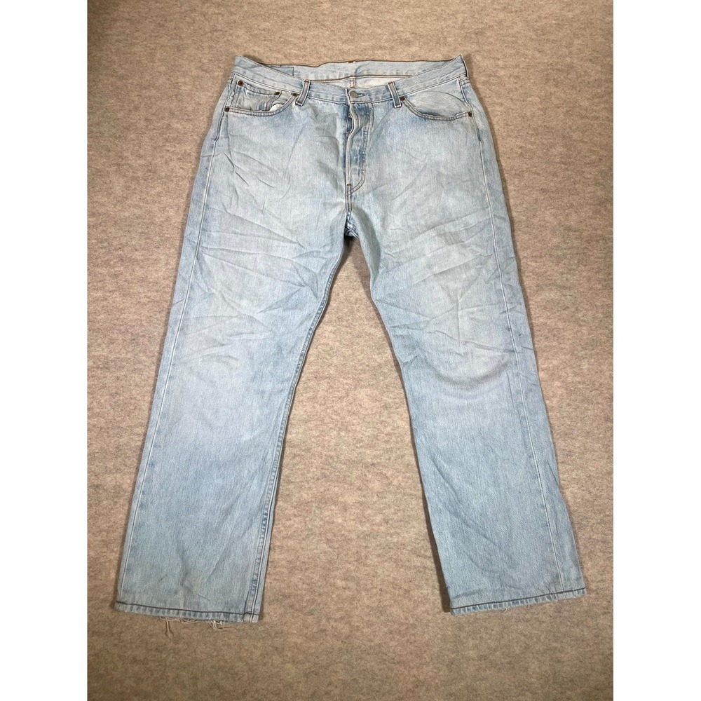 Levis 501 Original Fit Jeans Men 36x30 Blue Denim Straight Leg Cotton Light Wash